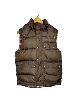 GAP Brown Puffer Vest Sleeveless Zip Up Snap Closure Hooded Size Small